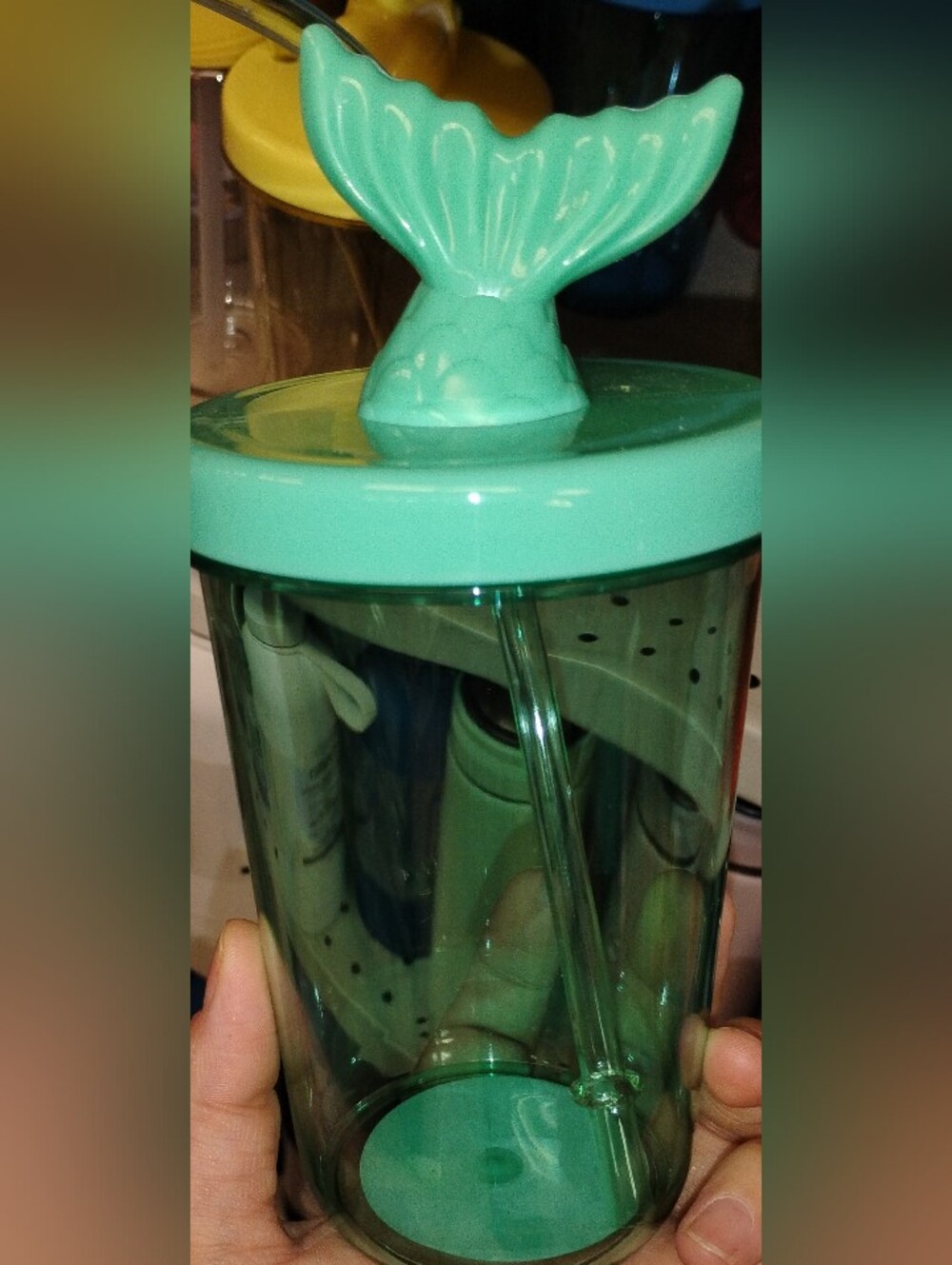 Aqua Green Tumbler with Straw and Mermaid Tail Lid